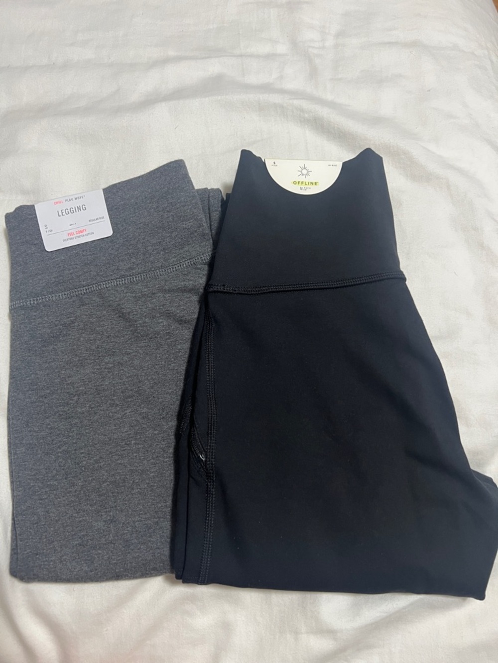 Aerie Black and Charcoal Gray Leggings Duo